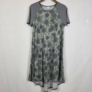 LuLaRoe Carly Dress Gray Floral Stripe S Hi Low